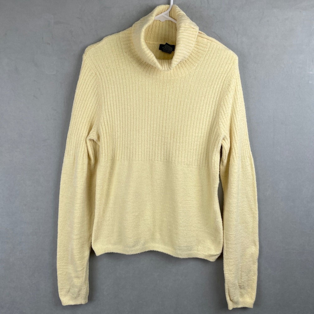 Evie Wmn Ribbed Turtleneck Sweater Pale Yellow Shoulder Zip Knit Top Soft Y2K L